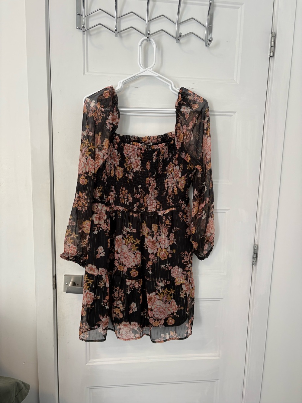 American Eagle Outfitters Black Floral Smocked Mini Dress
